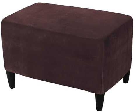 HOMECOVER Ottomane Schonbezug Rechteckig, Elastischem Ottomane Bezug Samt Hockerbezug Abnehmbar Rutschfester Hocker Husse Für Fußhocker Mit Elastischem Boden-braun-Large