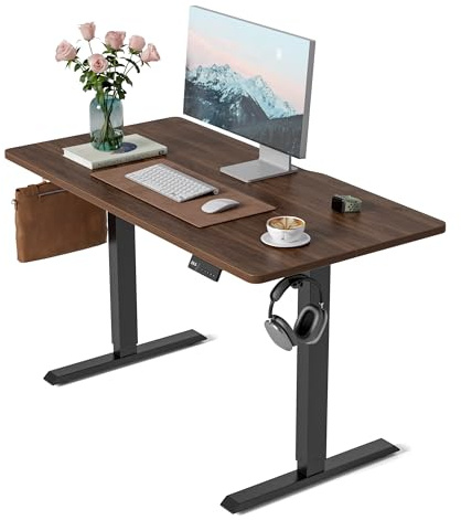 FEZIBO Electric Height Adjustable Standing Desk with digital display control panel, 60x120cm Ergonomic Home Office Table for Sit-Stand with Pieces Splice Board & Black Walnut Wood Grain Surface
