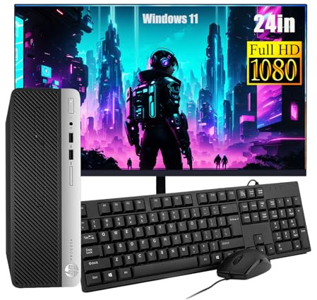 HP ProDesk 400 G4 SFF Ordinateur de bureau avec écran de 24 pouces, Intel Core i5-7500, 16 Go de RAM, SSD 256 Go, WiFi, Bluetooth, clavier américain, Windows 11 Pro (reconditionné)