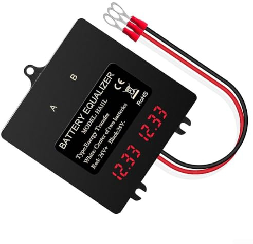 Intelligenter 24 V digitaler Batterie-Equalizer, 2 x 12 V Balancer, kompatibel mit Blei-Säure, Lithium, NiMH, für LiFePO4, IP67-Spannungskompensation und Verpolungsschutz für Automobil, Motorrad