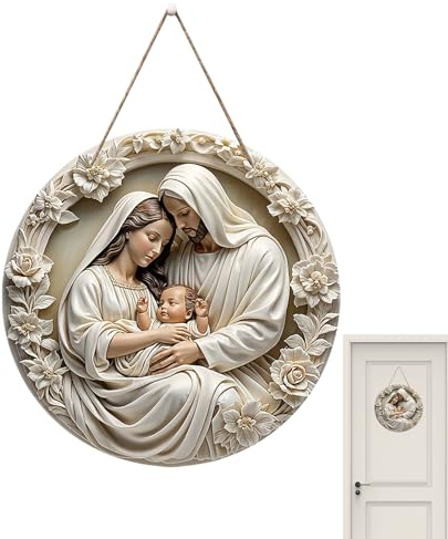Huehkir Krippen Weihnachtsornamente | EIN Rundes Schild Für Die Weihnachtszeit | Religiöser Jesus Krippenschmuck,Für Wand Schlafzimmer Wohnzimmer Tür Haustür