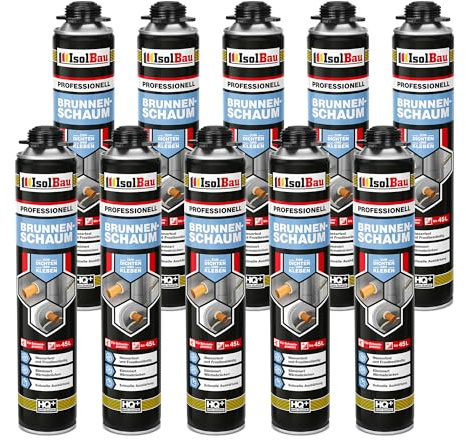 Isolbau - Brunnenschaum 1K Bauschaum Wasserdicht Aussen und Innen - Montageschaum 10 x 750 ml - PU-Schaum - Pistolenschaum Dämmschaum Isolierschaum