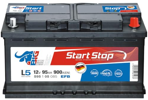 BIG Start-Stop EFB Autobatterie 12V 95Ah 900A/EN Starterbatterie | Wartungsfreie Batterie für PKW ersetzt 90Ah 92Ah