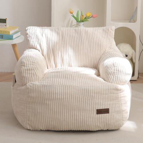 MAXYOYO Sitzsack Kinder Cord, Sitzsäcke mit Füllung Mädchen Jungen, Kinder Sessel Bodenstuhl mit Tasche, Bequemer Bean Bag Sofa für Schlafzimmer, Kinderzimmer, Spielzimmer