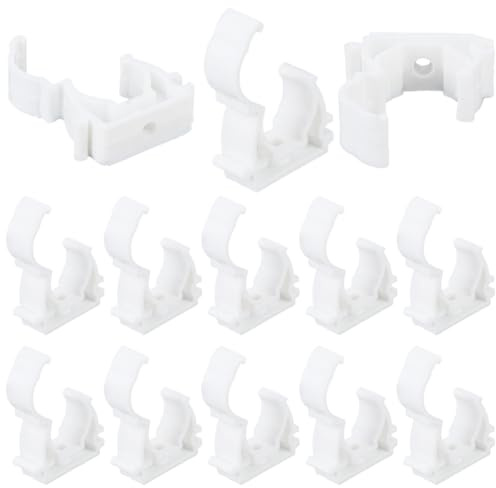 GORGECRAFT 20Pcs Plastic Water Pipe Clamps Single Hinge Pipe Clips White Snap-On Single Tube Clips with Quick Lock Fastening for 20mm Diameter Tubing Hose Hanger Support Secure Fixing Tools