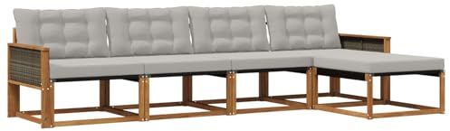 vidaXL Outdoor-Sofagarnitur mit Kissen 5 pcs Natürlich und Hellgrau, Garten, moderner, langlebiger Outdoor-Sofa, Sessel-Ecke, Lounge-Möbel, Terrasse Set