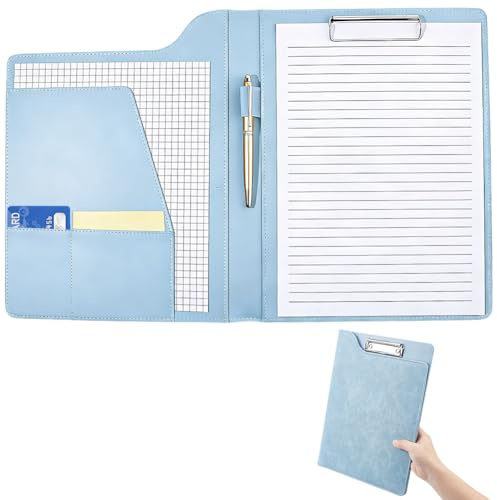 CRASPIRE Urklipp mapp Padfolio A4 läder professionell affärsmapp pärm blå juridisk blockhållare återuppta organiserare skriva anteckningsblock klämma för intervju brev dokument kontor konferens examen