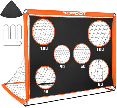 Topdot Barnfotbollsmål, 2-i-1 fotbollsmål vikbar fotbollsmål för bakgårdsträning och uppblåsbara utomhussportlekar, orange, 150 × 120 cm