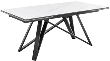 möbelando Esstisch Charly ausziehbar 180–280 cm – Weiß-Marmor Glas-Keramik Tisch mit Metallgestell – Moderner Küchentisch für Familie & Gäste – Kratzfest & Hitzebeständig