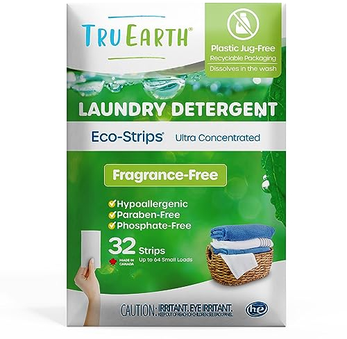 Tru Earth Eco-Strips Laundry Detergent Strips 32 Loads. No Plastic Packaging, Ultra-Concentrated, Pre-Measured Strips, Easy Storage. For Machine & Hand Washing, Fragrance Free