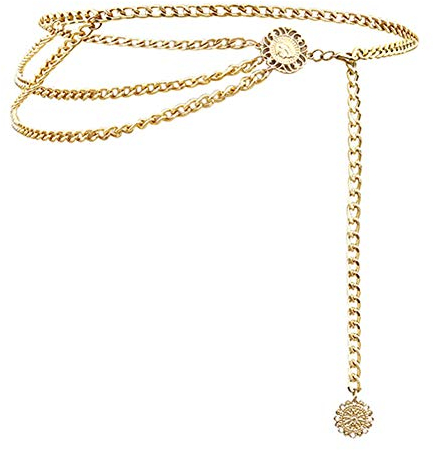 Verstellbarer goldener Taillengürtel für Damen, für Jeans, Kleider, retro, dreilagige Legierung, Körperkette, Taillenkette für Mädchen Gr. Einheitsgröße, Gold 1