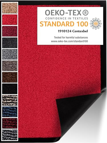 Carpet Diem Fußmatte, einfach sauber I Schmutzfangmatte Eingangsbereich - Fussmatte Innen & Außen, rutschfeste Türmatte, Schmutzfang Teppich für Haustür I Fußabtreter in Rot 90x150 cm