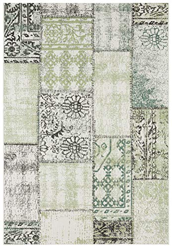 NORTHRUGS In- und Outdoor Teppich 160x230cm - Wetterfest Klassisch Vintage Muster Patchwork-Design Läufer Terrassenteppich Balkonteppich Küchenläufer Badteppich Wohnzimmerteppich Wasserfest in Grün