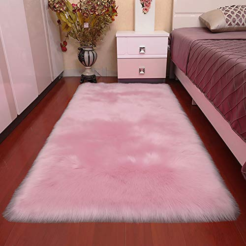 Lsimeru Altrosa Teppich Langflor 80x160 Rechteckig Flauschig Kunstfell Fellimitat Nachahmung Wolle Bettvorleger Sofa Matte für Schlafzimmer Kinderzimmer Wohnzimmer