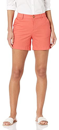 Amazon Essentials Short Kaki Taille Mi-Haute Coupe Ajustée à Entrejambe de 13 cm (Disponible en Coupe Droite ou Coupe à Courbes) Femme, Rose Corail, 48