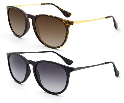 ANDOILT Vintage Polarisierte Sonnenbrille für Damen Herren UV Schutz Retro Runde Verspiegelte Gläser Bernstein Gradient Braun Schwarz Gradient Grau