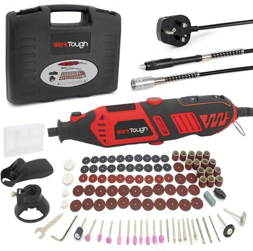 Werktough Big Power Electric Rotary Tool kit 170w,high Speed up to 35000rpm,Innovation Universal Chuck fit for Flex Shaft、Cutting Guide 、 assitant Handle and All Round Versatile Accessories