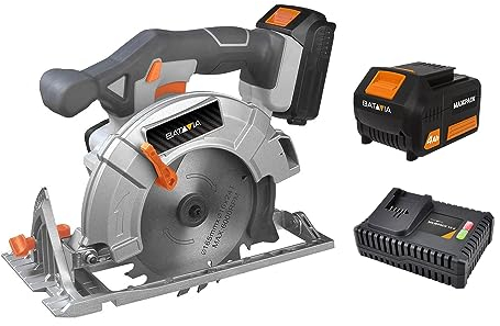 Batavia Handkreissäge Ø 165 mm 18V - Inkl. 4.0 Ah Akku / 4.0 Ah Ladegerät - Geeignet zum Schneiden von Plattenmaterial und Brettern - Maxxpack