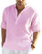 PADOLA Chemise Homme Chemise Lin Homme Col Mao Chemise Manches Longues Uni Henley Shirts Chemise en Lin été Grande Taille Chemise de Plage Classique Casual Décontractée (S, 1 Rose)