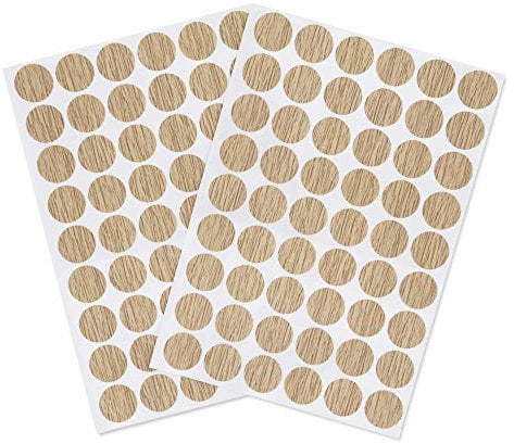 VictorsHome Screw Hole Covers Stickers PVC Self-Adhesive Caps Dustproof for Wall Wooden Furniture Cabinet 21mm 2 Sheets/108pcs Deep Oak