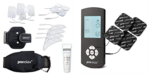 prorelax - Umfangreiches Zubehör-Set für TENS und EMS-Geräte & TENS/EMS Duo Comfort Blackline | Elektrostimulationsgerät | 2 Therapien mit einem Gerät | Zum Muskelaufbau und gegen chronische Schmerzen