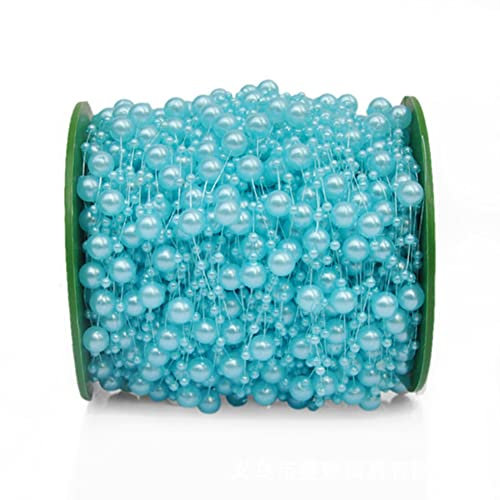 Egurs 60m/Rollen Perlengirlande Perlenband Perlenkette Dekoschnur aus Perlen Hochzeit Dekoration Perlen Girlande für Partydeko Geburtstag Taufe Tisch Deko DIY Handwerk Weihnachten blau 60m/roll
