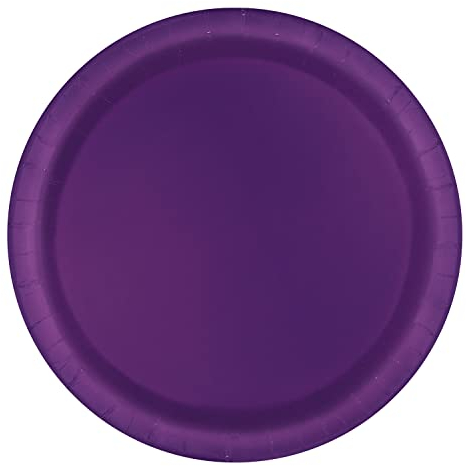 Trimming Shop 7 Heavy Duty Round Dessert Disposable Plates Deep Purple 18cm, 20 Pack - Colour Theme Paper Tableware for BBQs, Weddings, Anniversary, Birthday, Multipurpose Occasions
