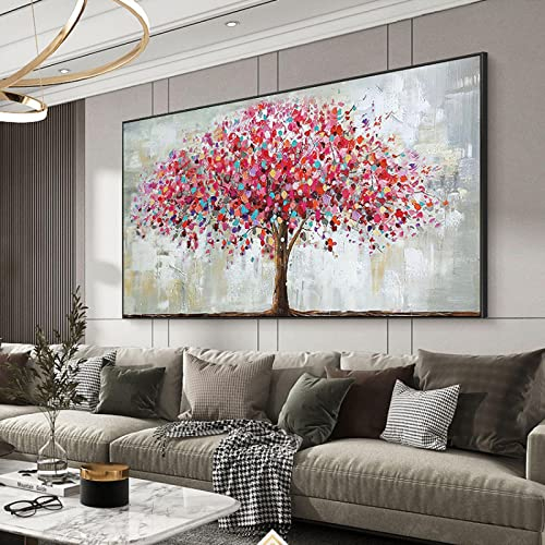 ZHMANLUCK Buntes Baum-gerahmtes abstraktes großes Ölgemälde auf Leinwand modernes beliebtes übergroßes Poster Home Wall Art Decor 70x140cm(28x55in) mit Rahmen