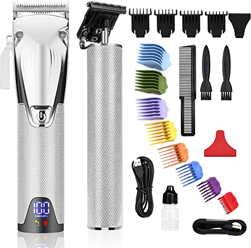 BESTBOMG Haarschneidemaschine Herren, Haarschneider Professioneller Barttrimmer Kabelloser Elektrorasierer aus Edelstahl 6000RPM mit LED-Anzeige und 2500 mAh / 1200 mAh Wiederaufladbarer Batterie