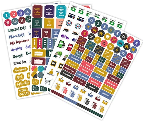 FAMIDIQGO Sticker Set 4 Sheets Bullet Journal Stickers 261 Pieces Sticker Set for Bullet Journal, Diary, Photo Album or Calendar, Bullet Journal Accessories Sticker Book