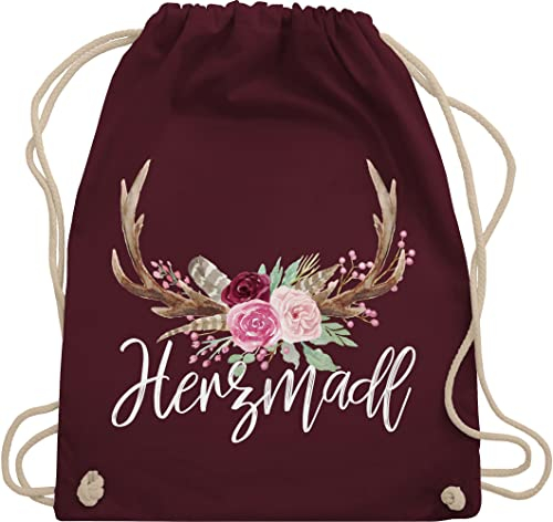 Turnbeutel Rucksack - Kompatibel mit Oktoberfest Tasche - Herzmadl - Unisize - Bordeauxrot - mitbringsel aus bayern trachtenrucksack bayrische madl beutel trachtentaschen bayrisch hirsch
