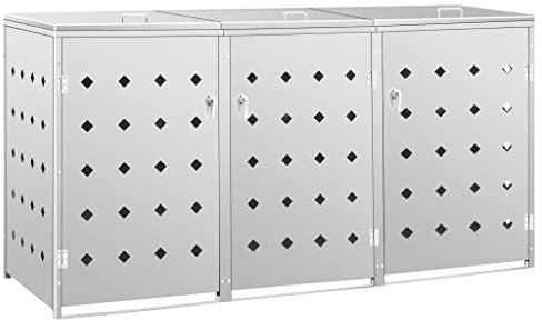 KOIECETA Mülltonnenbox für 3 Tonne Mülltonnenverkleidung Müllbox Mülltonne Müllcontainer Gartenbox Gerätebox Mülltonnenschrank 240L Edelstahl Silber