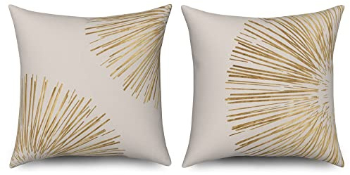 ASDCXZ Boho Kissenbezug 45x45 cm 2er Set, Modern Boho Style Gold Linie Beige Sofa Kissen Bezug Dekokissen Kissenbezüge Kissenhülle Waschbar Polyester Flachs Textil Outdoor Polster Kopfkissenbezug