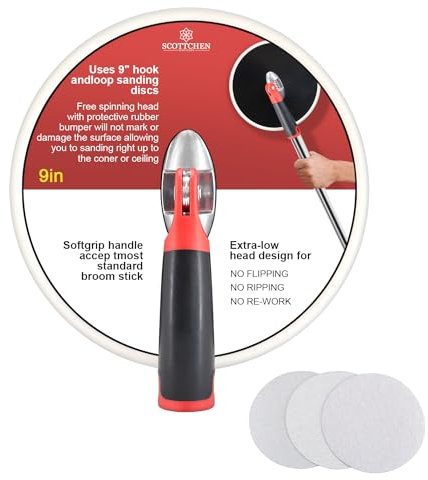 SCOTTCHEN Drywall Sander 9 Inch Radial Round Pole Sander for Dry Wall include 3pcs Sanding Sheets 80,100,150 Grits