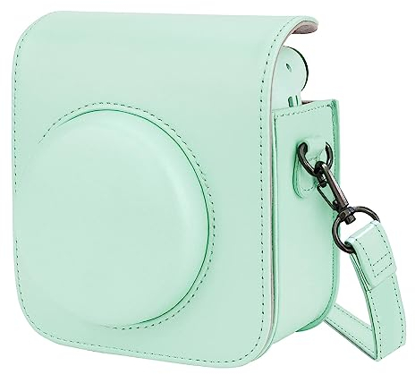 HIUOUIH Sofortbildkamera Tasche für Fujifilm Instax Mini 12 Kamera Hülle aus PU Leder Kamera Case Schutztasche mit Verstellbarem Schultergurt, Grün