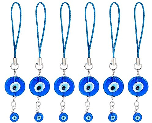 craspire 6 Stück Evil Eye Hängende Ornament-Anhänger-Dekorationen, Blauer Glücksschutz, Handy-Anhänger, Geldbörsen-Anhänger, Dekor-Zubehör, Geschenk Für Rückspiegel, Balkon, Auto, Büro, Fenster