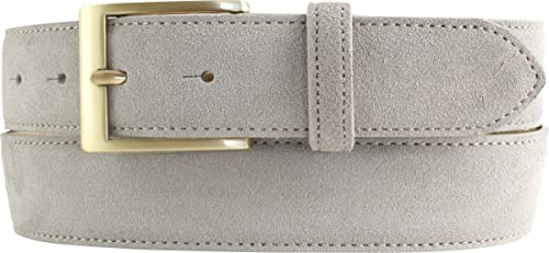 BELTINGER Gürtel aus Veloursleder 3,5 cm | Velour-Ledergürtel für Herren 35mm | Wildleder-Gürtel mit goldener Gürtelschließe | Hellgrau 95cm