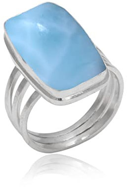 Veracity Jewelry 925 Sterling Silver Gemstone Statement Rings – Gift For Birthday Wedding Anniversary Mother's Day Ring – Vintage Boho Style Handmade Gifts (Larimar)