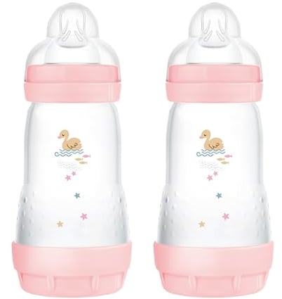 MAM Biberon Easy Start Anticoliche, Set da 2 Biberon per Bambini 2+ Mesi, 260ml, Tettarella in Silicone SkinSoft, Rosa