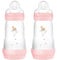 MAM Biberon Easy Start Anticoliche, Set da 2 Biberon per Bambini 2+ Mesi, 260ml, Tettarella in Silicone SkinSoft, Rosa