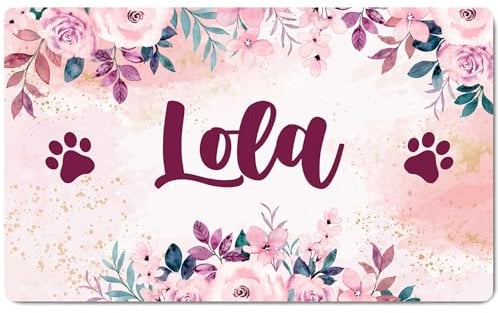 Ferocity Tapis pour gamelles personnalisé avec nom |pour Chiens et Chats | Taille 45 x 75 cm | sous-Couche en Caoutchouc de 4 mm | Motif pour Animaux de Compagnie | Couleur Flowers [140]