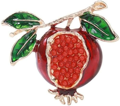 chenxiaonanRote Granatapfel Brosche Pin 3D Frucht Emaille Anstecknadel Rote Strass Anstecknadel Granatapfel und Grünes Blatt Brosche Mode Retro Kleidung Dekoration