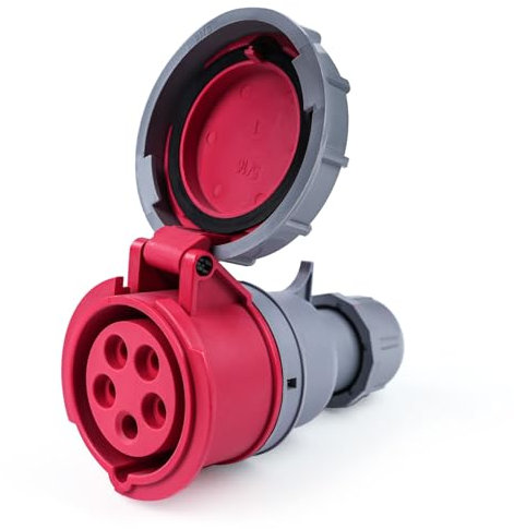 BuyWeek 16 A 415 V Industriesteckdose 5-polig 3P+N+E wetterfester Schleppstecker & -buchse IP67 wasserdichte Steckdose mit Abdeckung, CEE-Ersatzsteckdose, rot
