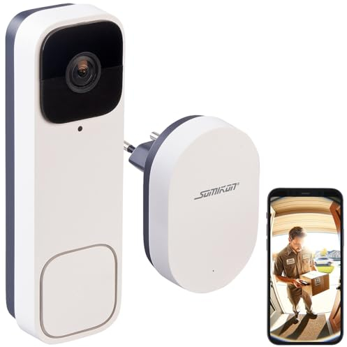 Somikon Klingel mit Kamera: Kabellose WLAN-2K-Video-Türklingel, 170°, KI-Paket-Erkennung, PIR, App (Haustür-Klingel, Video WLAN Alexa, Überwachungskamera Set)