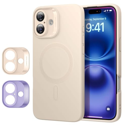 ESR for iPhone 16 Case with MagSafe, Smooth & Slim Silicone Case, Shockproof, Full Screen and Camera Protection, Anti-Scratch, Soft Microfiber Lining, Cloud Series, Light Tan