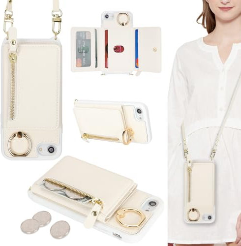 ELTEKER Handyhülle für iPhone 7/8/SE2020/SE2022 Hülle mit Band Kartenfach Geldbörse,Leder Klapphülle Handytasche für iPhone 7/8/SE2020/SE2022 - weiß