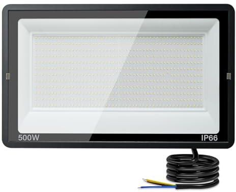 500W LED Strahler Außen, IP66 Wasserfest LED Strahler, Superhell 50000LM Fluter Flutlicht 3500K Warmweißes, Scheinwerfer Aussenstrahler für Gärten, Innenhöfe, Garage, Hotel