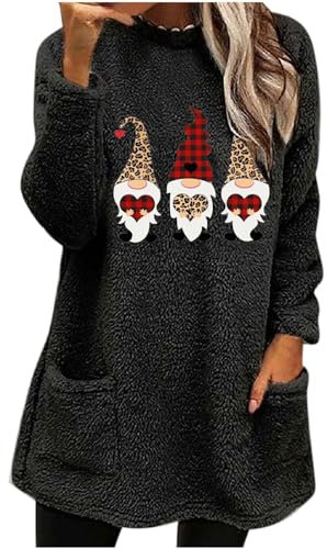 Pullover für Damen, Weihnachten, Rundhalsausschnitt, Pullover mit Tasche, Winter, lockere Passform, bedruckt, wärmer, lange Ärmel, Bluse, lässig, trendig, Alltag, Büro, ohne Kapuze, Sweatshirts für
