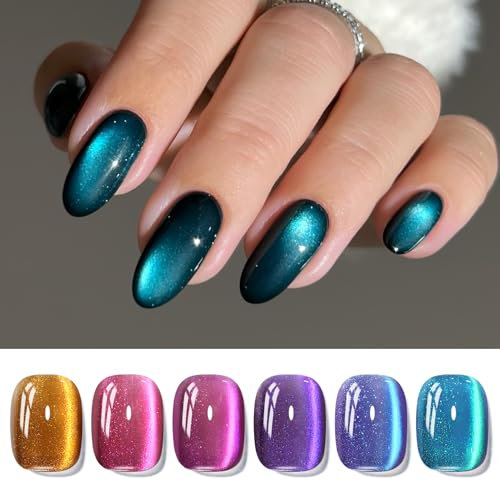 BORN PRETTY Magnetic Gel Nail Polish 6 Colors Jelly Glass Galaxy Gel Polish Set Cat Nail Eye Sparkling Gel Varnish Kit Soak Off Nail Art Manicure DIY Salon for Women