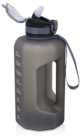 GLEKGLEK 2.2L Große Trinkflasche mit Strohhalm, Auslaufsicher Wasserflasche BPA Frei für Im Freien Fitnessstudio Camping Täglicher Gebrauch (Grau)